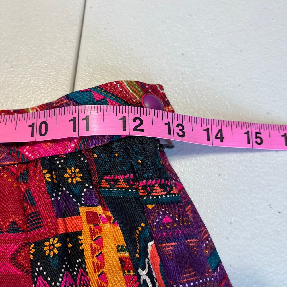 Vintage Carlisle Pink Black Abstract Silk Wool Colorful Vibrant Pleated Skirt 2 - Picture 7 of 9